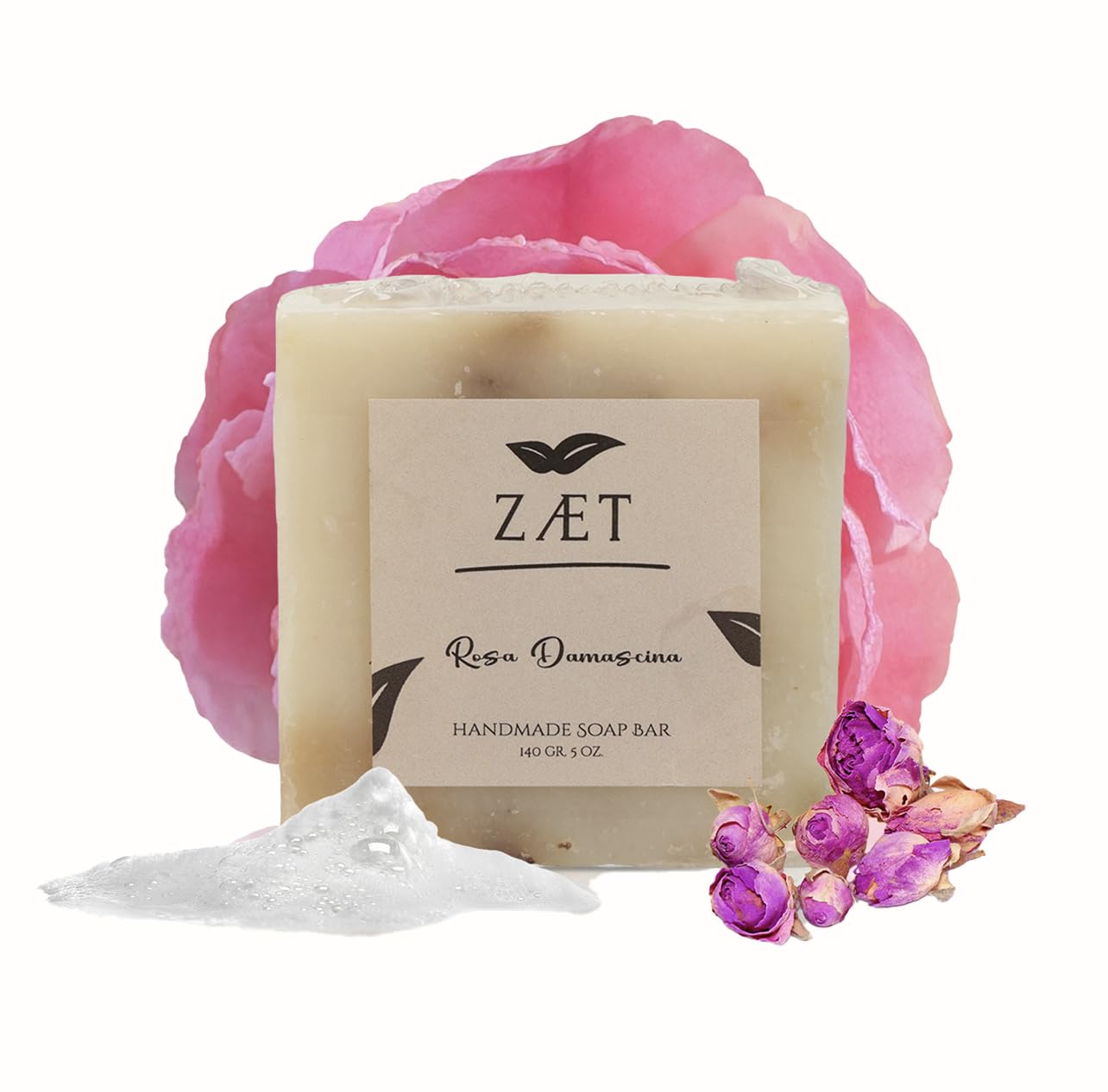 ZÆT 8-Pack Rose Damascene Bar Soap – Natural Rose Extract with Olive Oil and Coconut Oil - Handmade Soap Bar for Face and Body - Gently Cleanses and Hydrates All Skin Types- For Men and Women