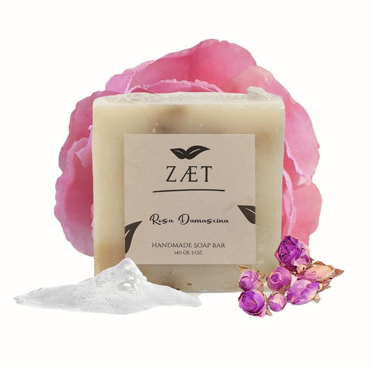 ZÆT 8-Pack Rose Damascene Bar Soap – Natural Rose Extract with Olive Oil and Coconut Oil - Handmade Soap Bar for Face and Body - Gently Cleanses and Hydrates All Skin Types- For Men and Women