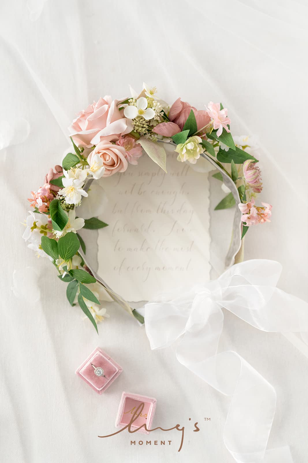 Ling's moment Bridal Flower Crown in Pink