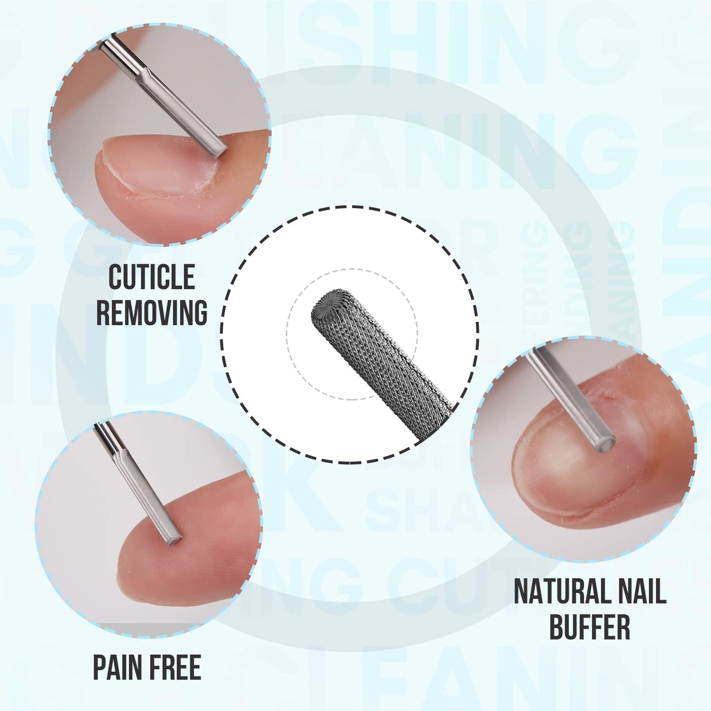 Makartt Cuticle Nail Drill Bit Safety Tungsten Carbide Cuticle Remover Drill Bit Bundle With Safety Cuticle Nail Drill Bit and Needle shape Fine-F Under Nail Cleaner Bit