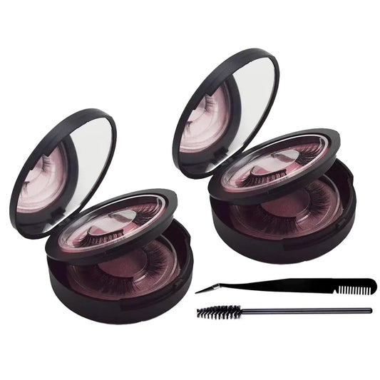 2 PCS Eyelash Storage Case with Mirror – 2-Layer Circle Lash Box, Travel-Friendly Organizer with Lash Holder & Disposable Mascara Brushes (Black)