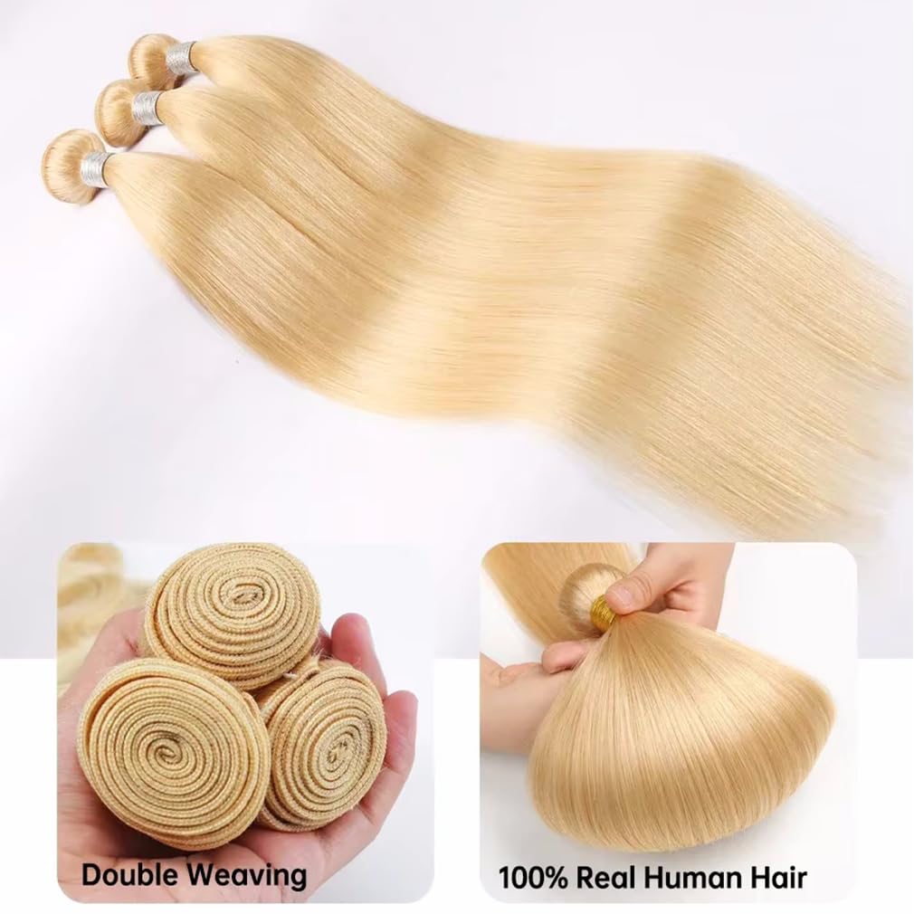 Human Hair Bundles - 613 Straight Blonde 100% Unprocessed Brazilian Hair Extensions | 16 Inch
