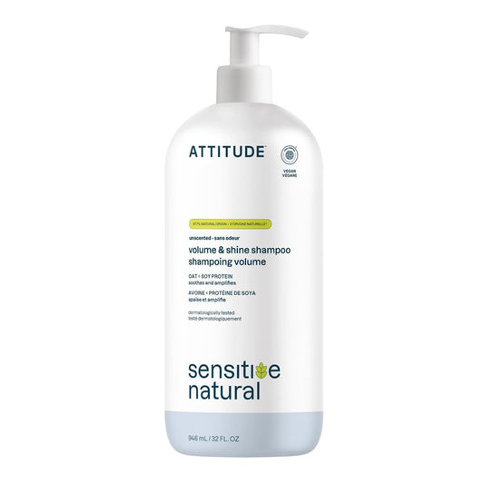 ATTITUDE Hair Shampoo for Sensitive Dry Scalp, EWG Verified, Soothing Oat, For Thin Hair, Naturally Derived Ingredients, Vegan and Plant-Based, Volume and Shine, Unscented, 32 Fl Oz