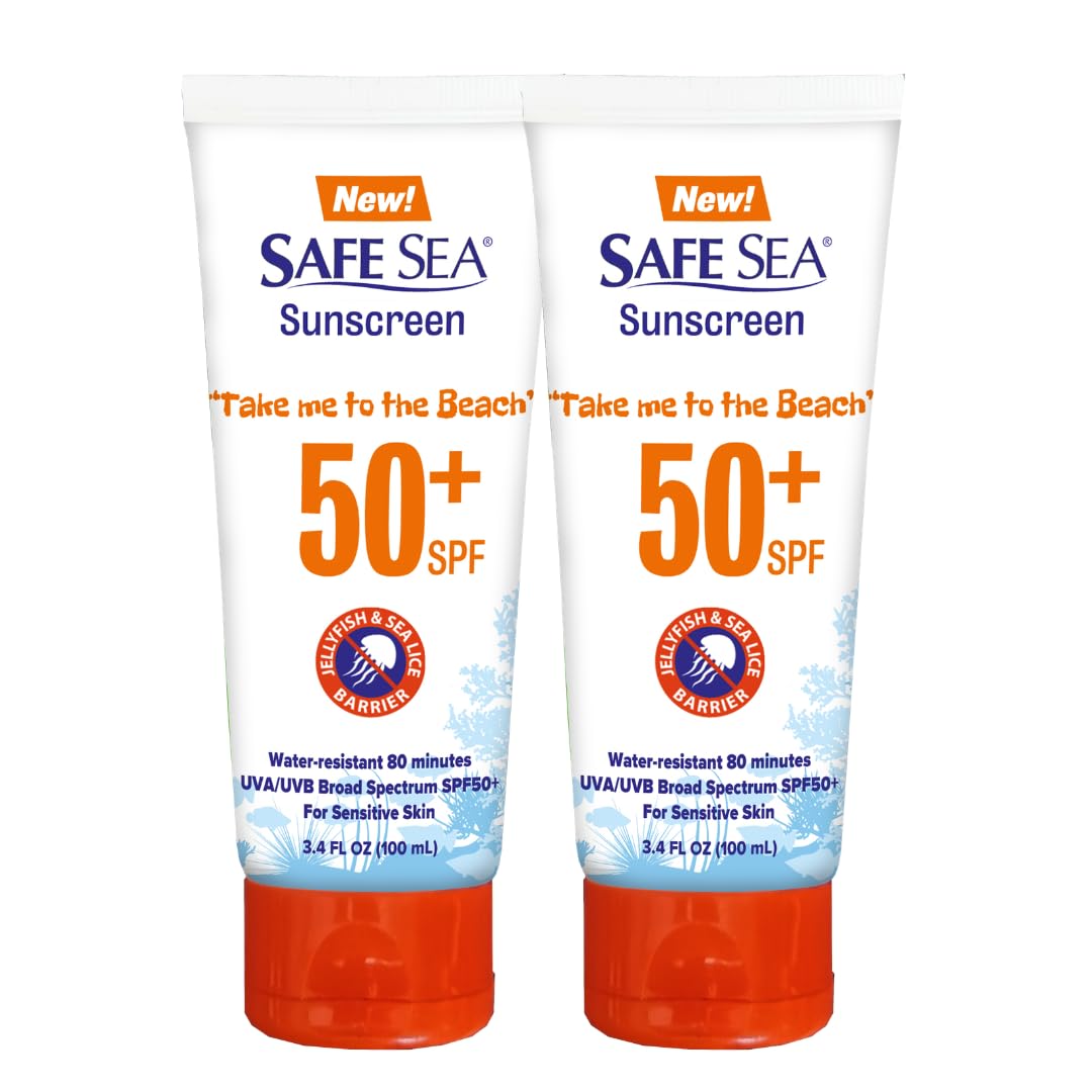 SAFE SEA Anti-Jellyfish Sting Protective Lotion - Sunscreen - Sunblock - Sea Lice - Jelly Fish - 50SPF Adults (Tube 3.4 oz 2 pack)