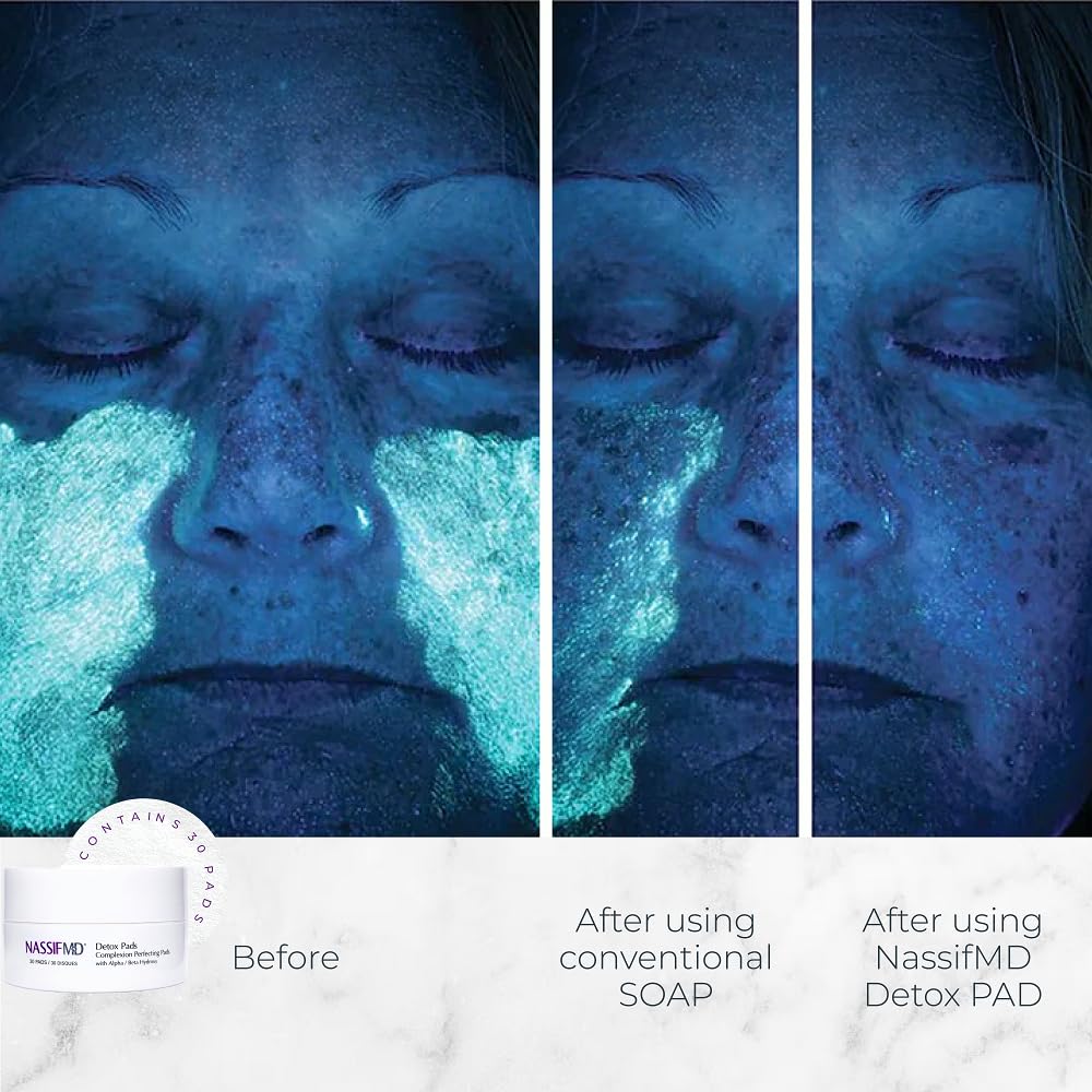 NassifMD Exfoliating Detox Pads - AHA/BHA Facial Pads for Deep Cleansing & Glowing Skin | Reduces Pores, Firms Texture