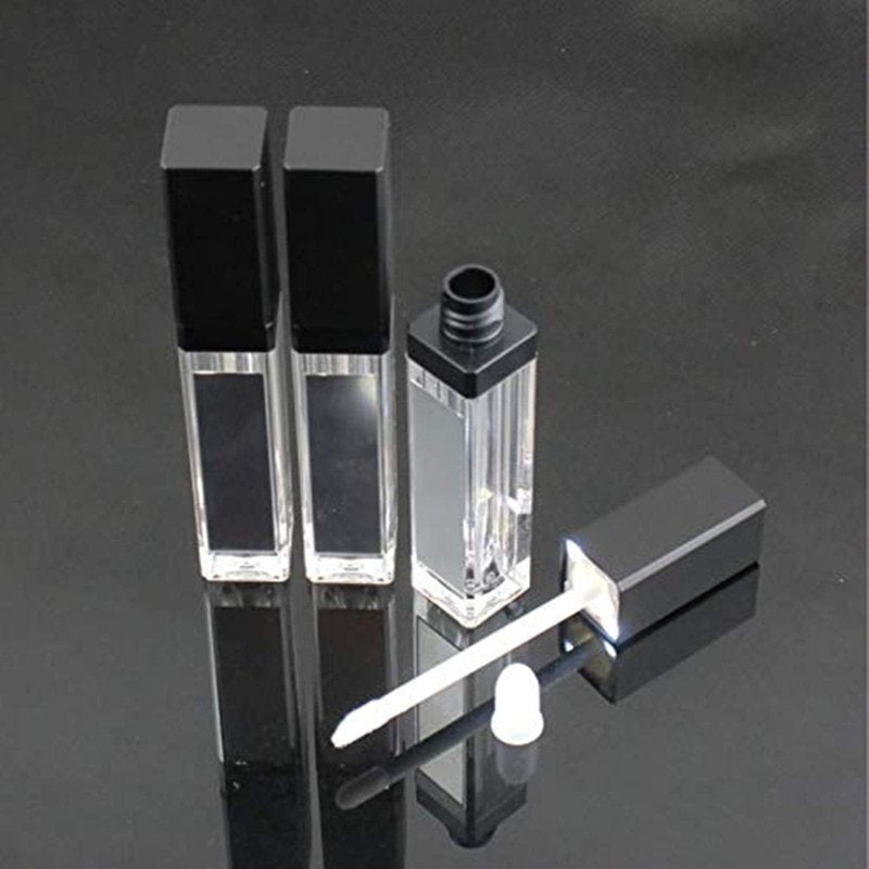 Healthcom 10 Pcs 7.5ml Square Clear Plastic Lip Gloss Tubes Vials with Mirror LED Light Lip Glaze Tube Bottles Empty Refillable Makeup Lipstick Tube DIY Cosmetic Container Travel for Woman Girl(Black)