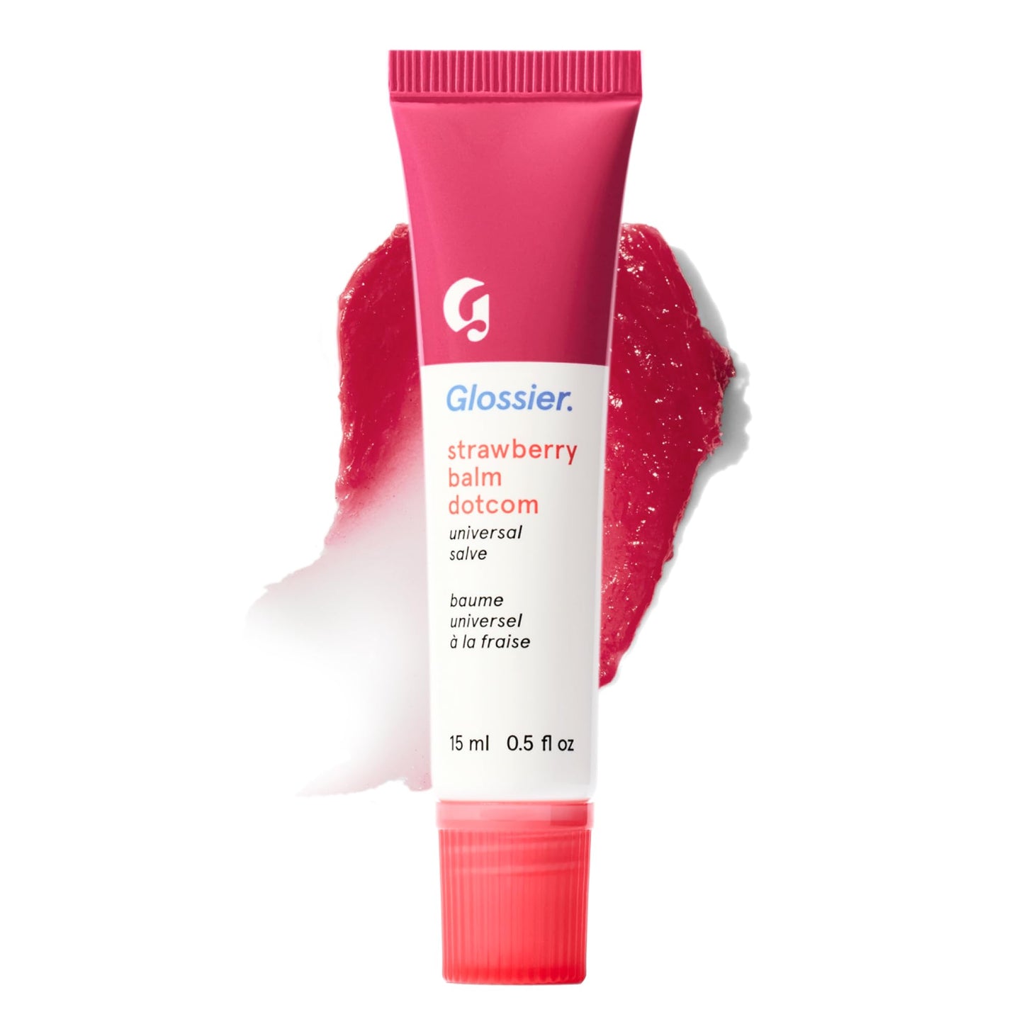 Glossier Balm Dotcom Hydrating Tinted Lip Balm - Universal Salve, Up to 12 Hour Moisture for Dry Lips, Cuticles & Skin - Lanolin, Beeswax & Castor Oil - Strawberry, Jammy Pink Tint, 15ml
