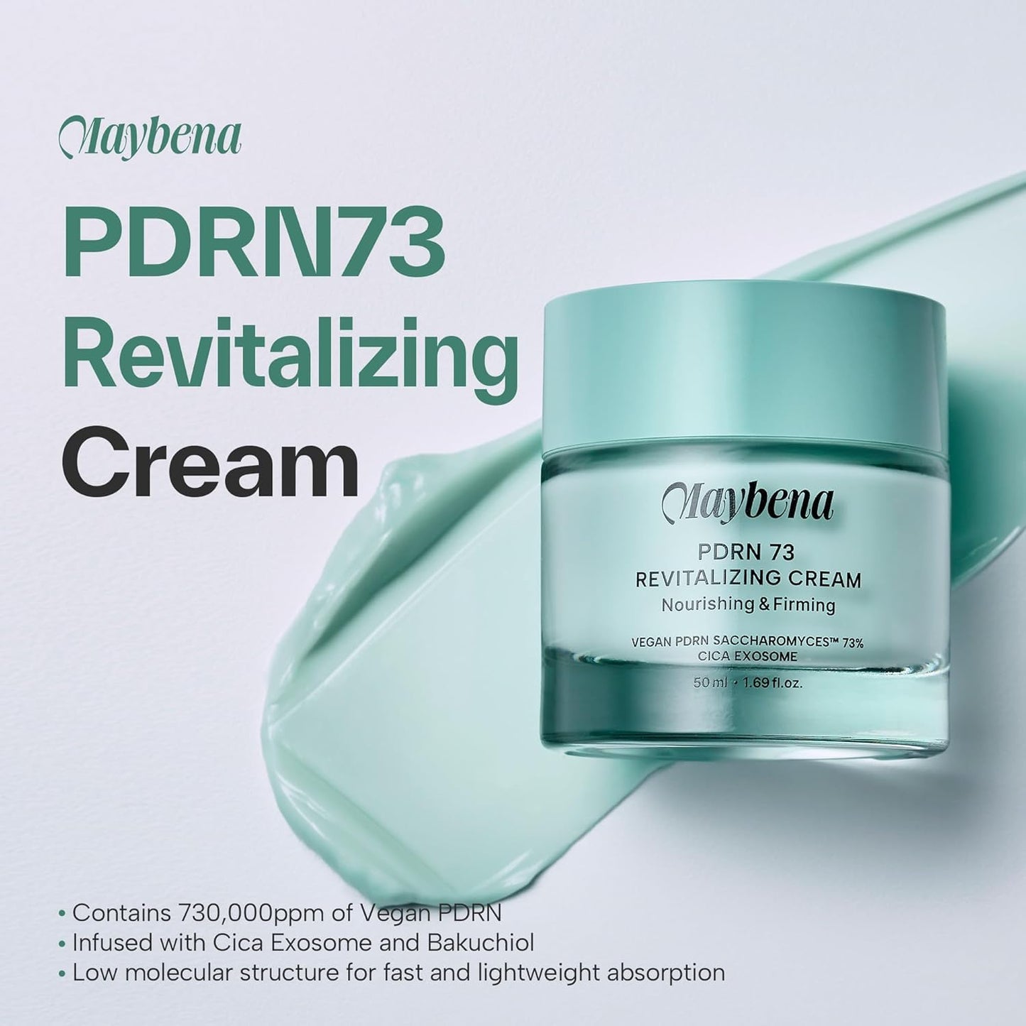 Maybena PDRN 73 Revitalizing Cream (73% Plant PDRN, Fast Absorbing Formula) – Korean Beauty Skin Care Moisturizer for Face Skincare Facial