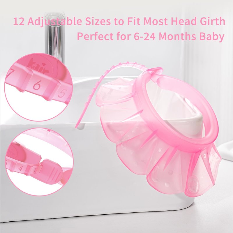 kair Baby Kids Bath Visor Soft Adjustable Silicone Toddler Children Shower Cap Hair Washing Hat Keep Kids Shield Water Out of Eyes & Ears Head Circumference 12.5"-19" (Pink, Less Than 24 Months)