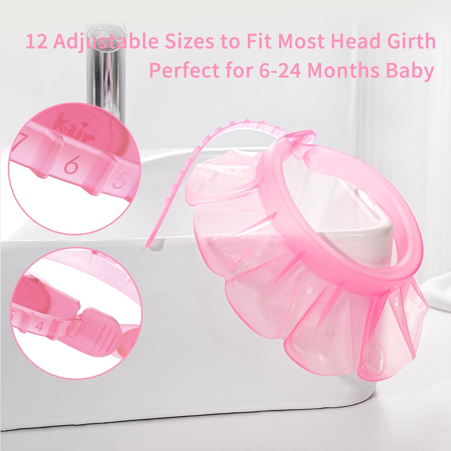 kair Baby Kids Bath Visor Soft Adjustable Silicone Toddler Children Shower Cap Hair Washing Hat Keep Kids Shield Water Out of Eyes & Ears Head Circumference 12.5"-19" (Pink, Less Than 24 Months)