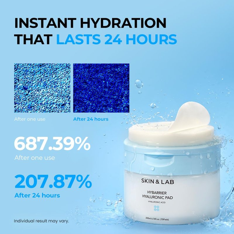 [SKIN&LAB] Hybarrier Hyaluronic Pad, Deep Hydration & Cooling, Stretchable Pads for Dryness & Inner Skin Tightness, 70 Pads