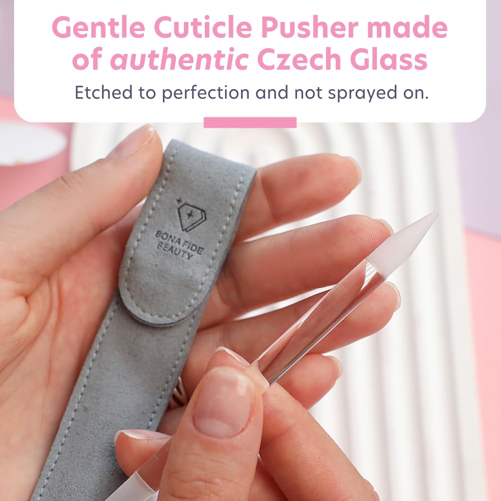 Bona Fide Beauty Czech Glass Cuticle Pusher (Clear), 1Pc with Pouch