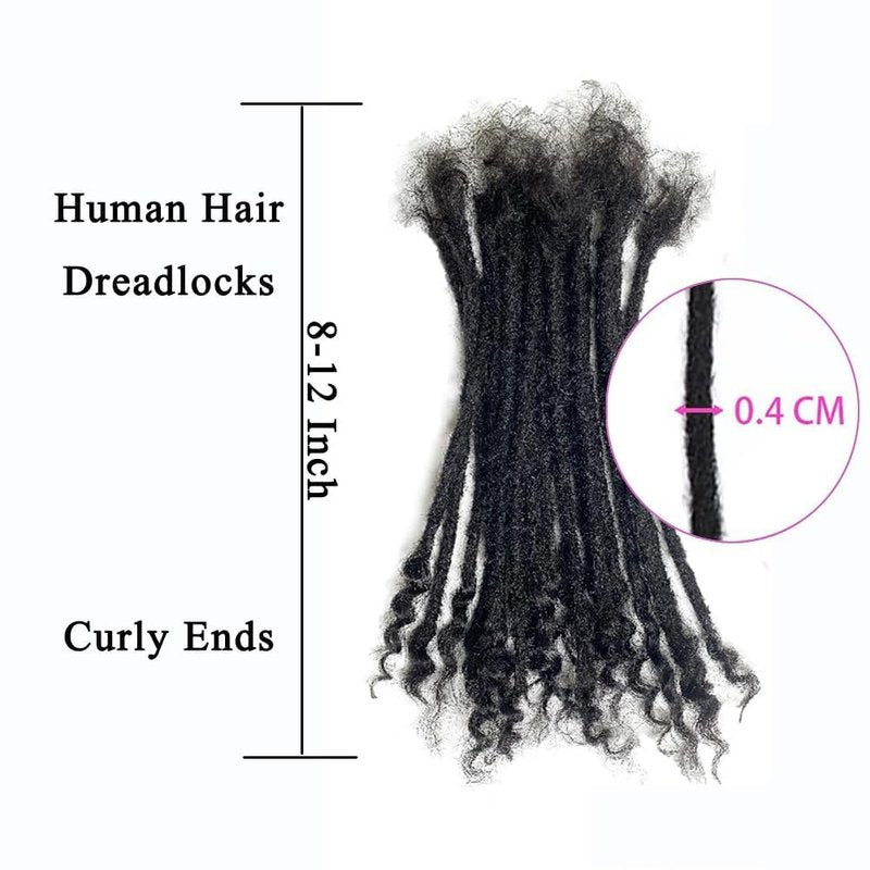 100% Human Hair 0.4cm Width 8 Inch 30 Strands Loc extensions Human Hair with Curly Ends Full Handmade Dreadlock Extensions Can be dyed and bleached for Men Women Kids
