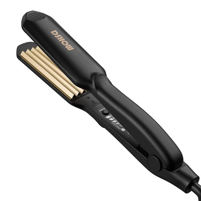 DSHOW Crimping Iron Hair Crimper for Hair-Volumizing Crimper with Titanium Ceramic Plates, 5 Temp Settings (140C-220C), Hair Crimping Tool for Fluffy Volume and Texture, Auto Off, Dual Voltage [Black]