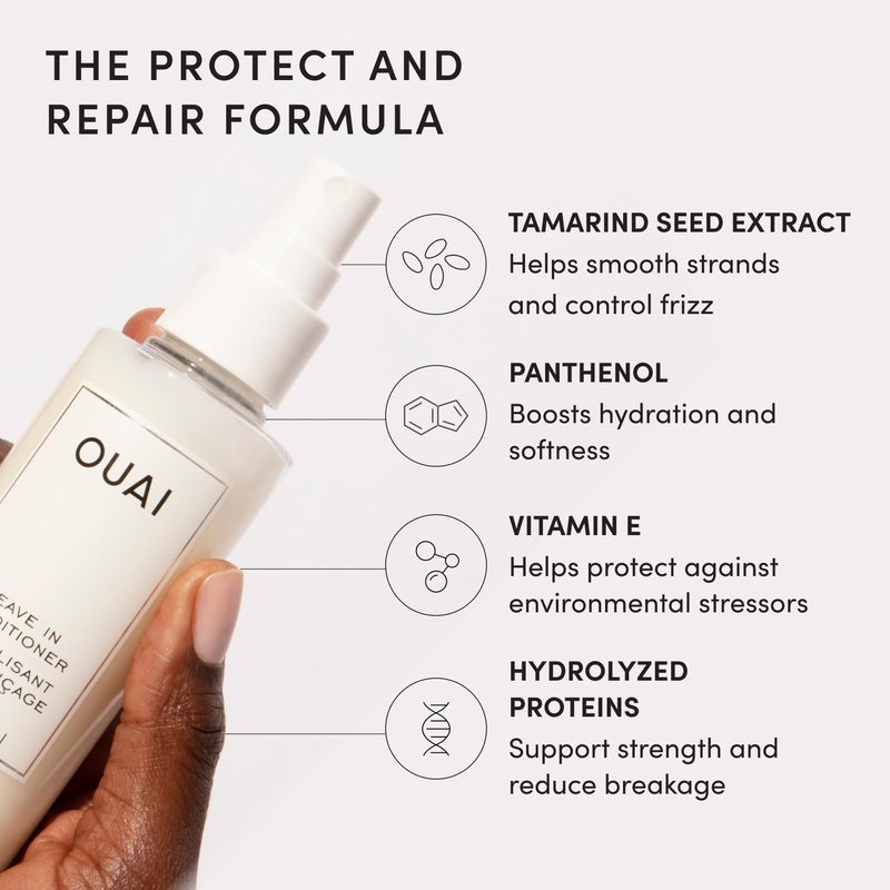 OUAI Leave In Conditioner & Heat Protectant for Hair - Prep Hair for Styling or Use as Detangling Spray to Fight Frizz & Flyaways - No Parabens, Sulfates or Phthalates (1.5 oz)
