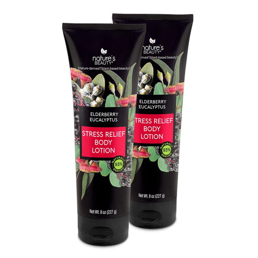 Nature's Beauty Elderberry Eucalyptus Stress Relief Body Lotion Multi-Pack - Lightweight, Non-Greasy Restore Moisturizer, Made w/Shea Butter, Avocado Oil and Sweet Almond Oil, 8 oz (2 Pack)