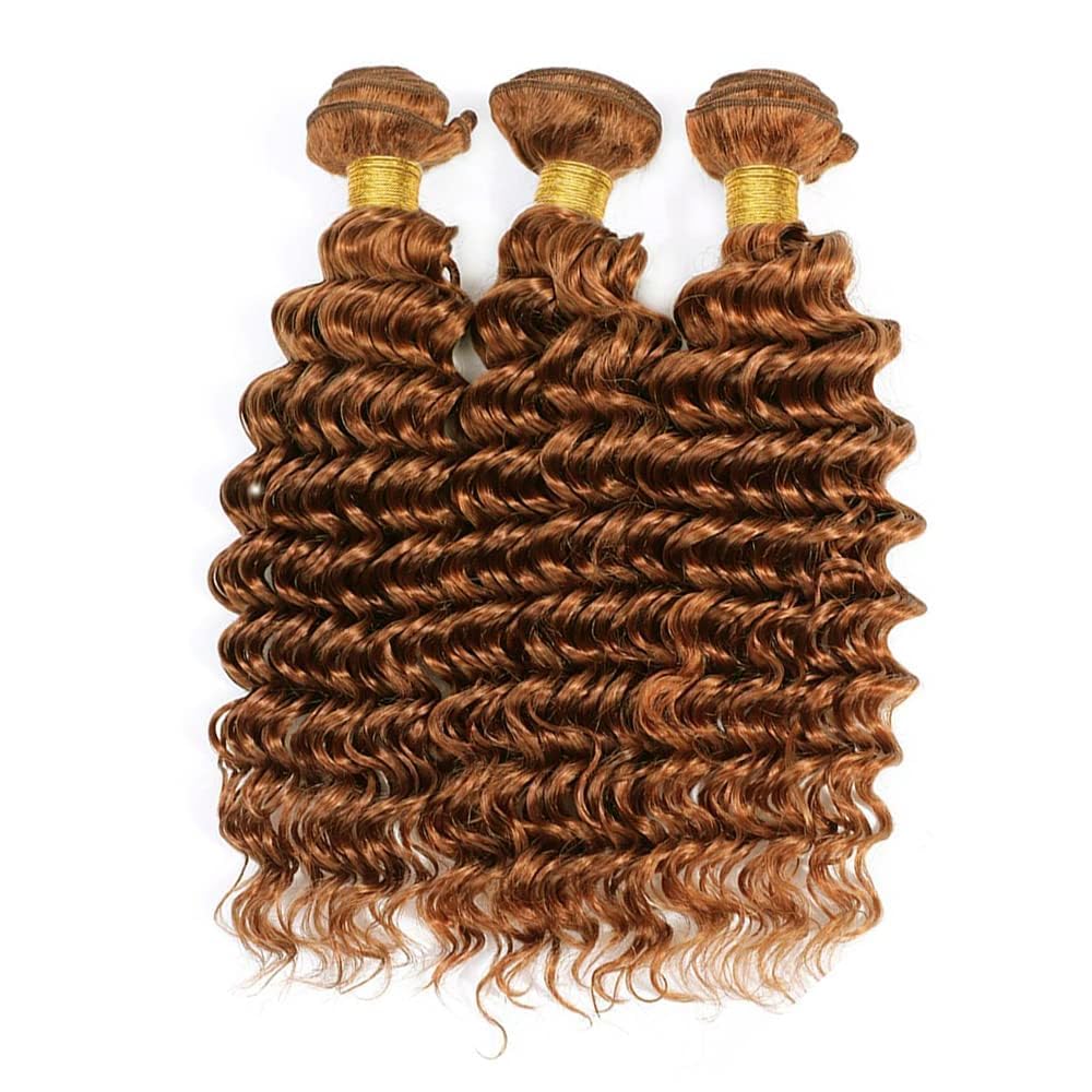 Xddnamei Augfst Virgin Weave Human Hair Bundles 300g Color 30 Light Brown Deep Wave Bundles Human Hair 8 10 12 Inch 11A Unprocessed Soft Sewn In Quick Weave Hair Bundles for Black Women