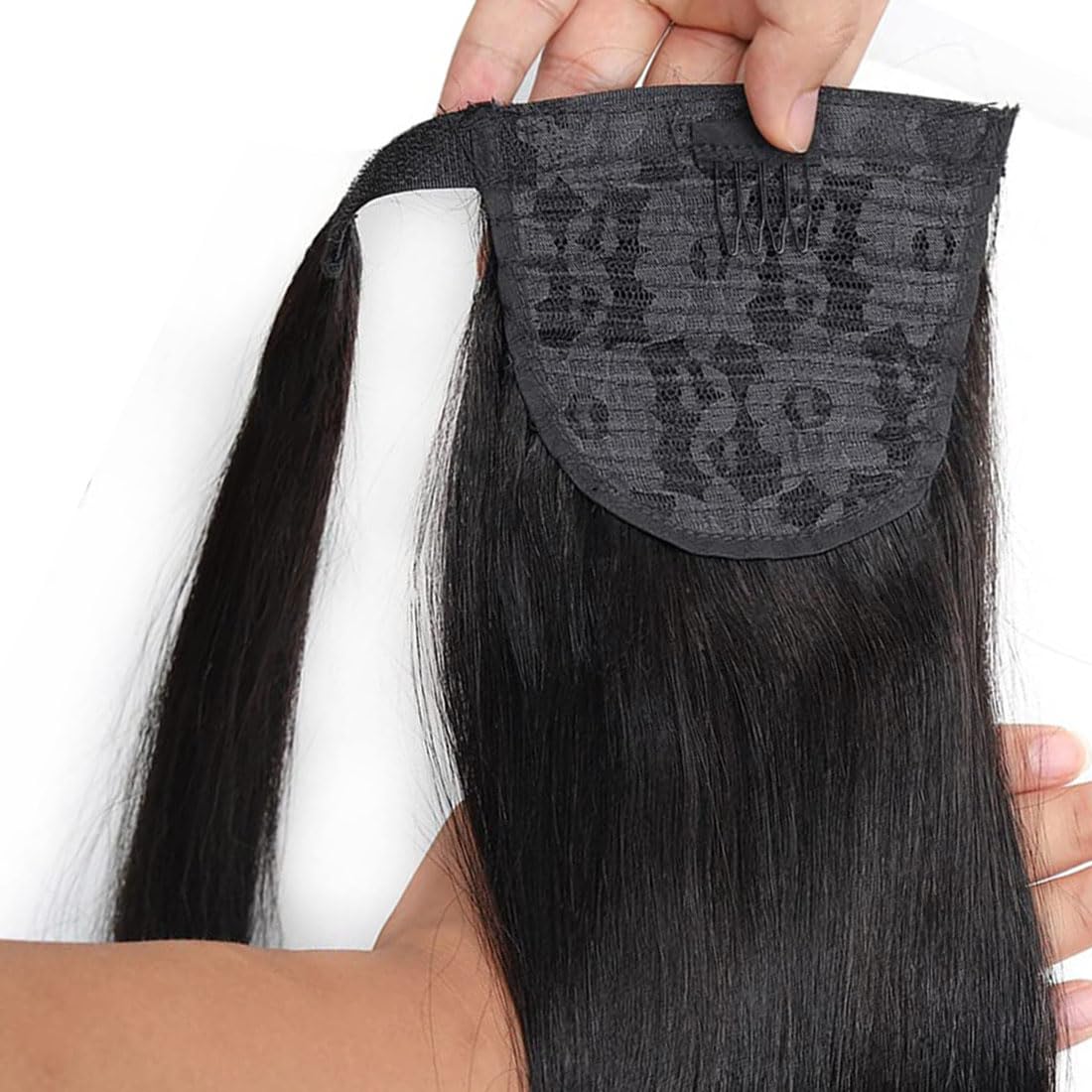 Straight Ponytail Human Hair Extensions Brazilian Wrap Around Ponytail for Black Women Unprocessed Remy Human Hair Pony Tail Clip In Extension Hairpiece 110g (Straight Hair, 18inch)