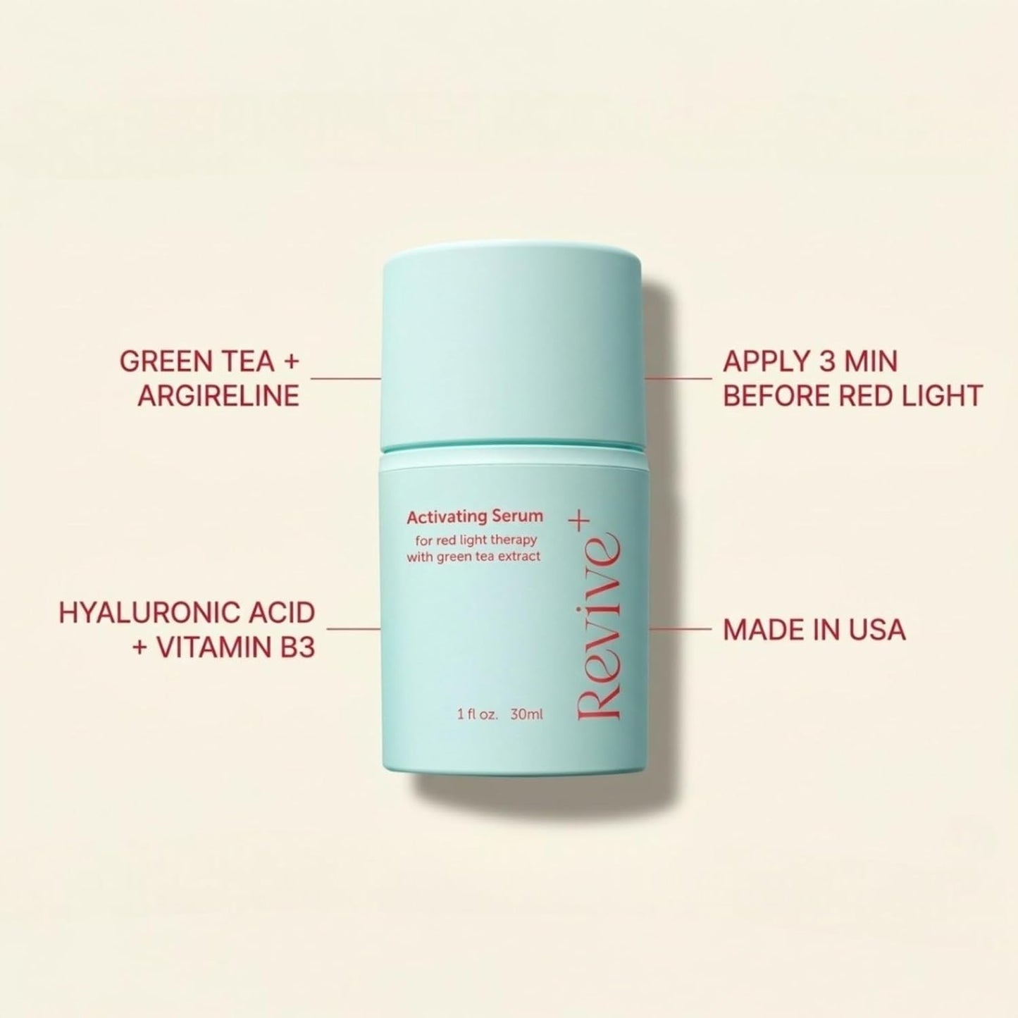 Red Light Therapy Serum for Face - Hydrating Anti-Wrinkle Formula with Green Tea & Hyaluronic Acid | 1oz