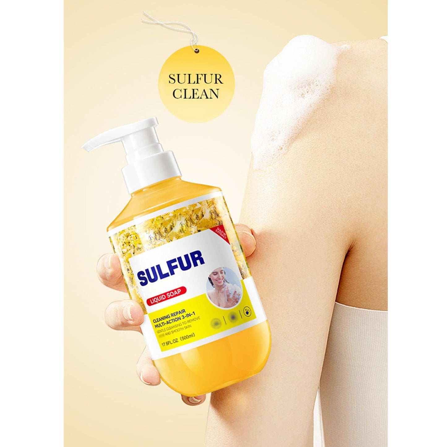 Sulfur Body Wash,Cleaning Repair Multi-Action Cleanser and Shower Gel 3-in-1,500ml Clean Refreshing Soothes Gentle Daily Body Clean for Women and Men