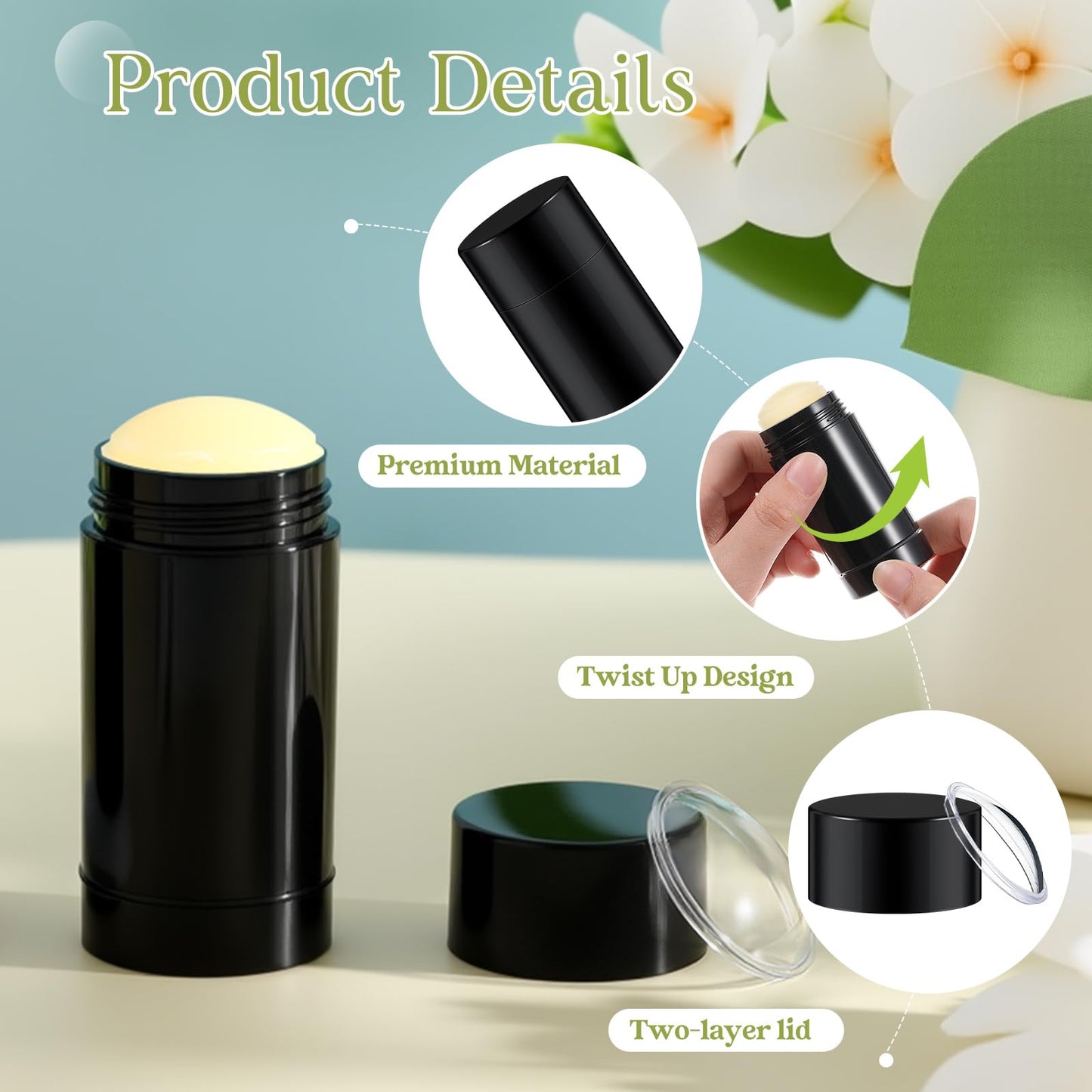 Teenyyou 50 Pcs 15 ml Empty Deodorant Containers Twistup Filling Stick Plastic Deodorant Container Refillable Bottles Bottomfill Round Lip Balm Tubes Cylinder for Homemade DIY Lip Balm(Black)