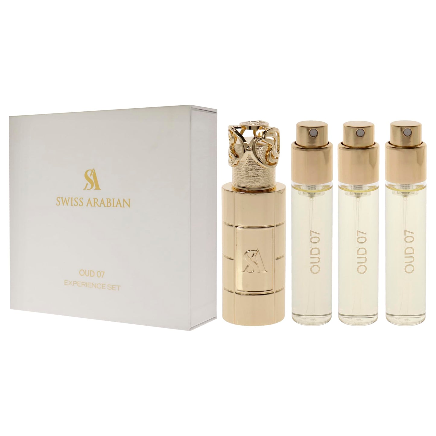 SWISS ARABIAN Oud 07 Giftset - Arabian Perfumes for Women and Men - Long Lasting Perfume - Floral, Spicy, Vanilla Perfume - 3 Bottles with Case - 4 pc
