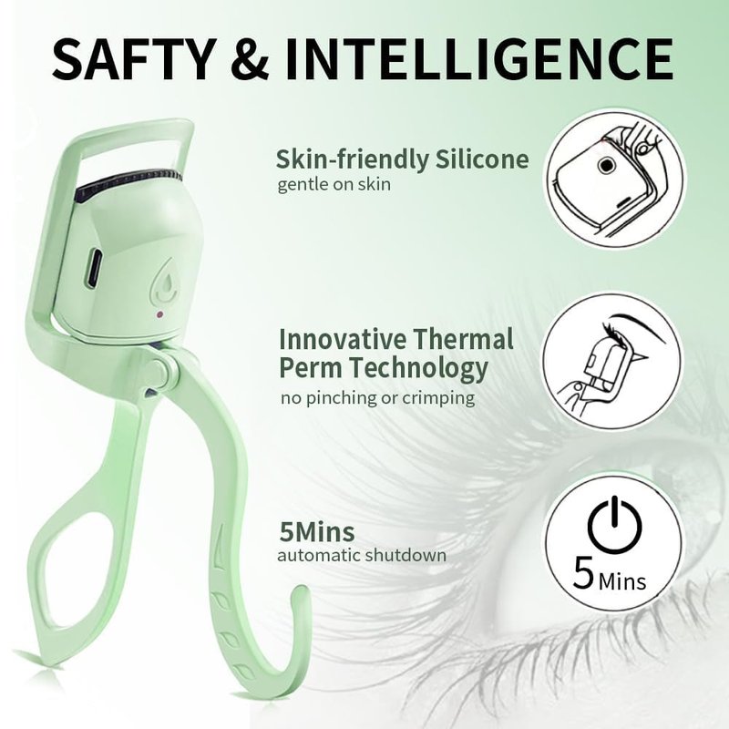 Heated Eyelash Curler, Fast 5s Heat up, 24 Hours Long Lasting, Rechargeable Electric Lash Curler, Temperature Control, Safe Anti-Burn Eye Lash Curler, Quick Natural Curling Lashes (Green)