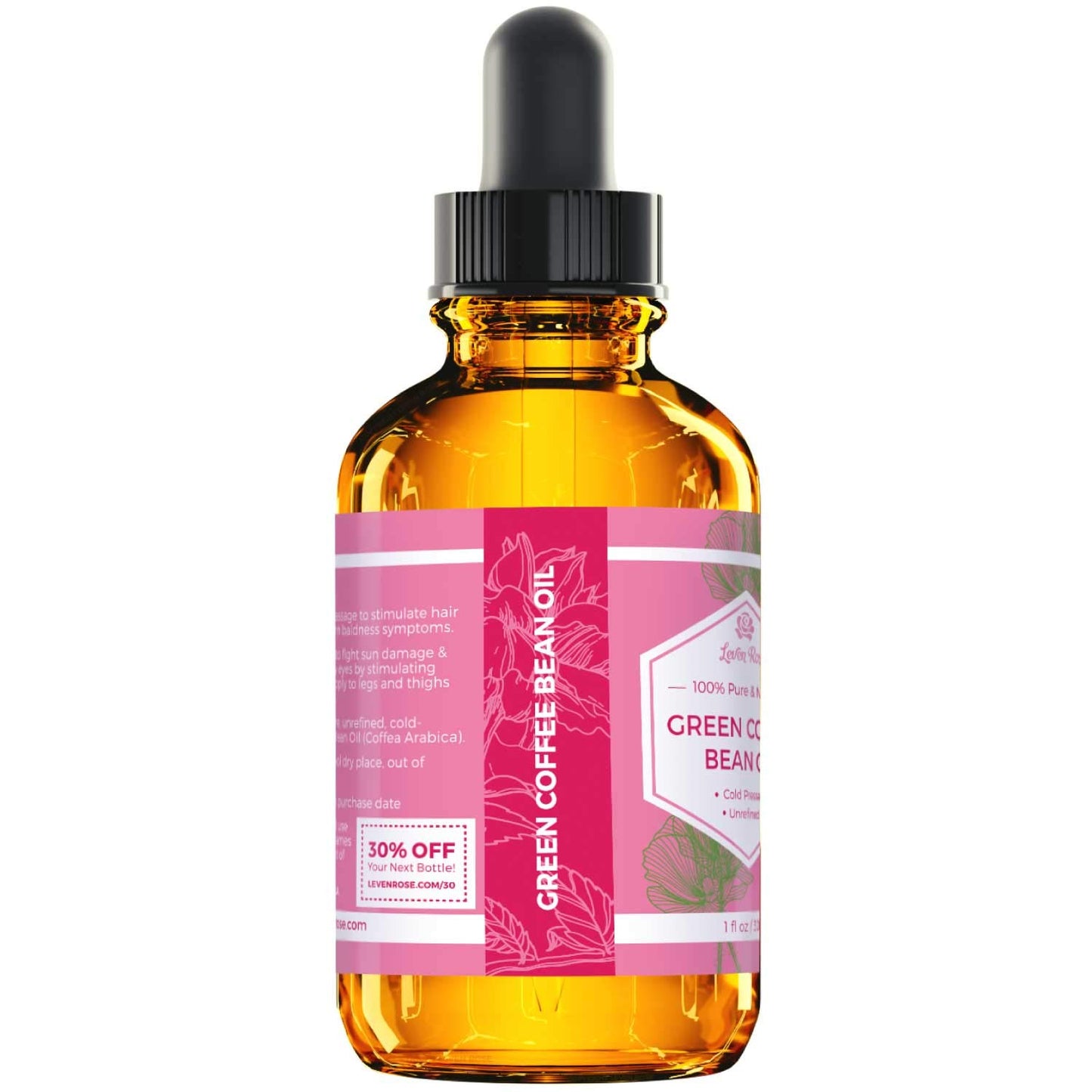 Leven Rose Green Coffee Bean Oil - 100% Natural Cold Pressed Oil for Eyes, Face, Nails & Hair | 1 oz Bottle