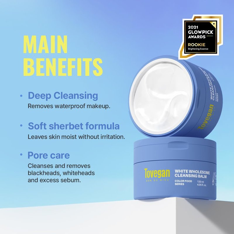 TOVEGAN White Wholesome Cleansing Balm｜Waterproof Makeup Remover｜Sebum Control & Blackhead Care｜Pore Purifying Massage Formula 4.05 fl.oz
