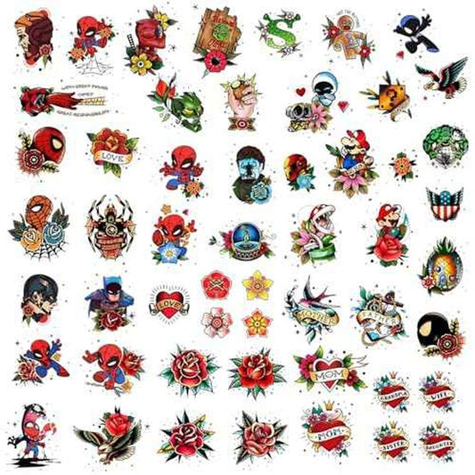 53 tattoo sets,American retro tattoos,Superhero Temporary Tattoos for Kids and Adult,retro and innovative designs, beautiful small tattoos, temporary tattoos for adults and kids (53 Superhero)