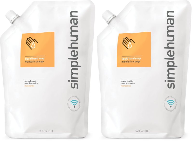 simplehuman Mandarin Orange Moisturizing Liquid Hand Soap Refill Pouch, 34 Fl. Oz. (Pack of 2)