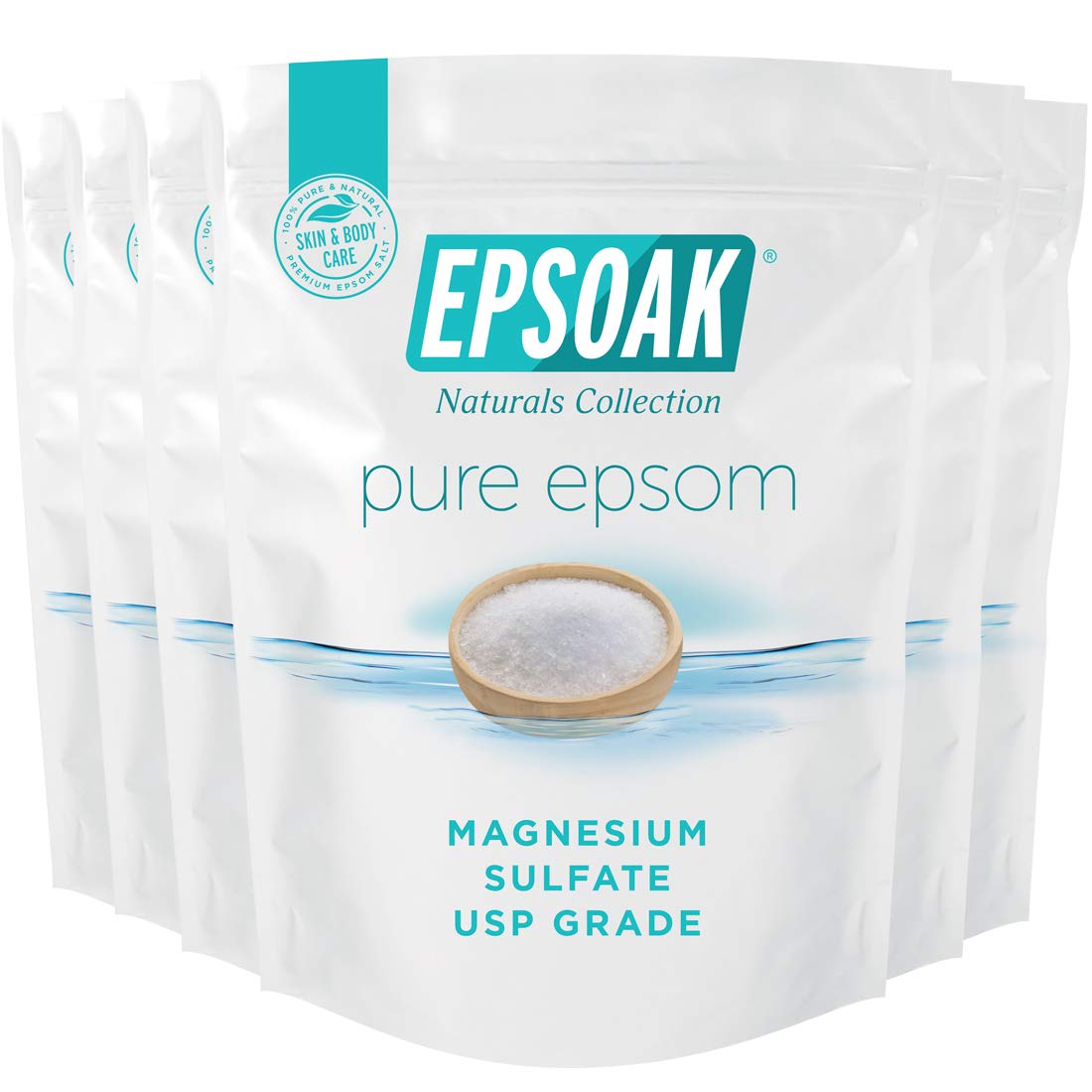 Epsoak Epsom Salt 12 lb. Magnesium Sulfate USP. (Qty. 6 x 2 lb. Bags) Resealable Epsom Salt Bag Unscented, Made in The USA, Cruelty-Free Certified