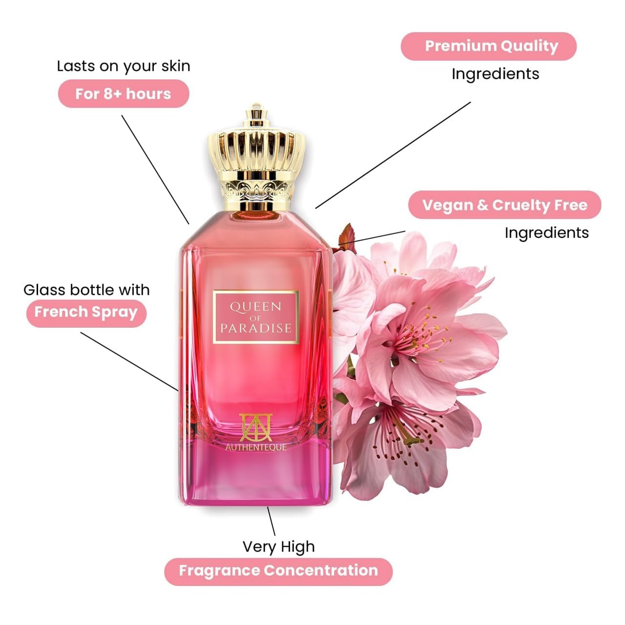 AUTHENTEQUE - Queen of Paradise Long Lasting Perfume for Women - Eau de Parfum - Vanilla, Lavender, Mandarin Fragrance Luxury Arabian Perfume 3.4oz (100ml)
