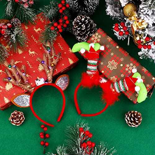 Fovths 6 Pack Christmas Headbands LED Reindeer Head Boppers Xmas Antler Santa Elves Hair Bands for Christmas Holiday Party Accessoriess