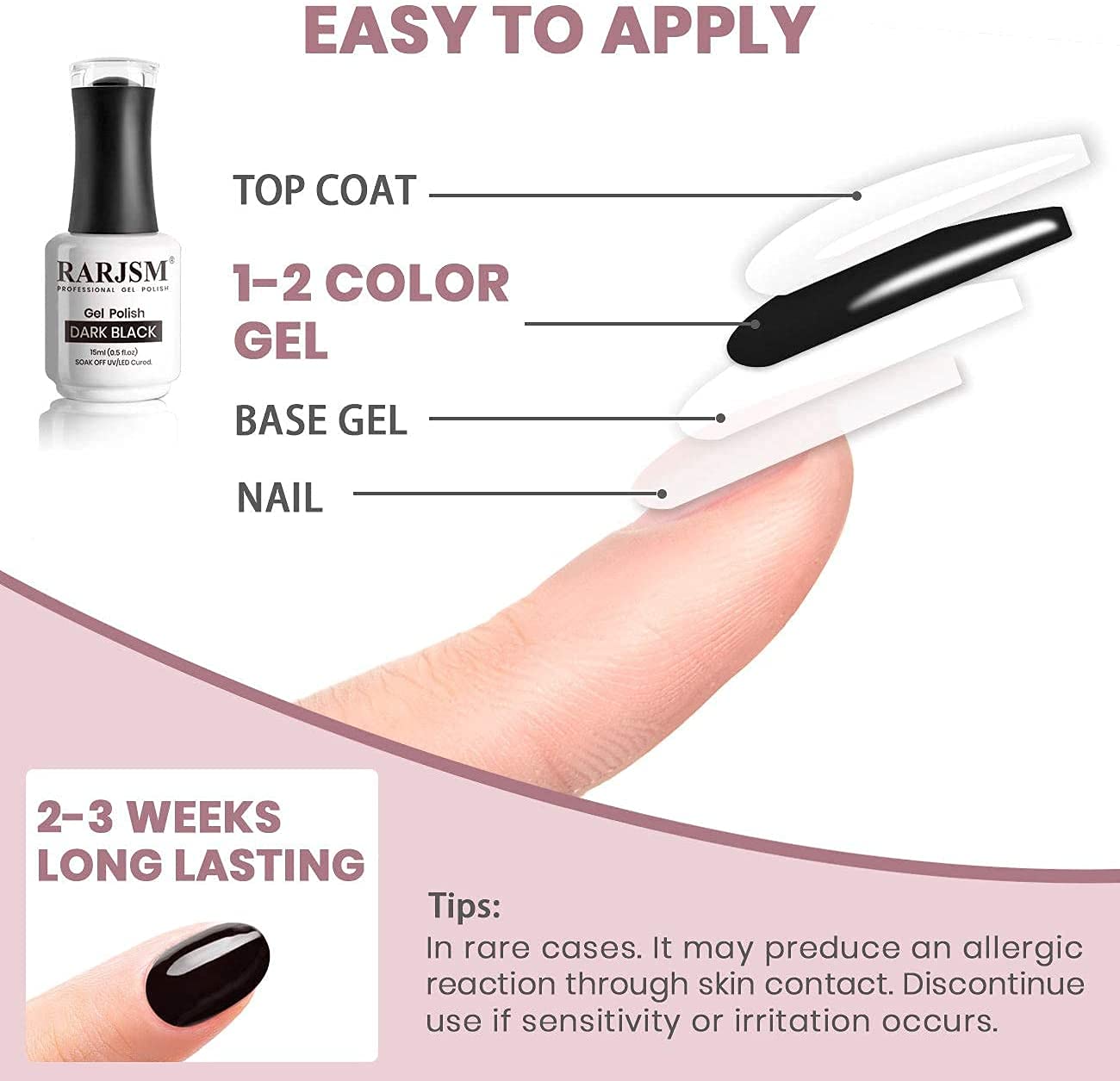 RARJSM Black and White Gel Nail Polish 15ml Large Capacity Soak Off UV LED Curing Required for French Manicure Salon DIY at Home 2pcs Set