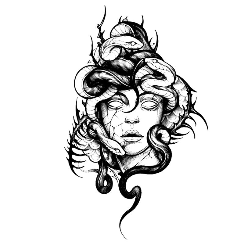 INKARTLINK Tattoo Tech, 2 Sheets Extra Large Semi Permanent Tattoo, Adult Art Design Temporary Tattoos, Lasts 1-2 Weeks, Waterproof, Realistic Look, No Adhesive, No Reflection (Medusa)