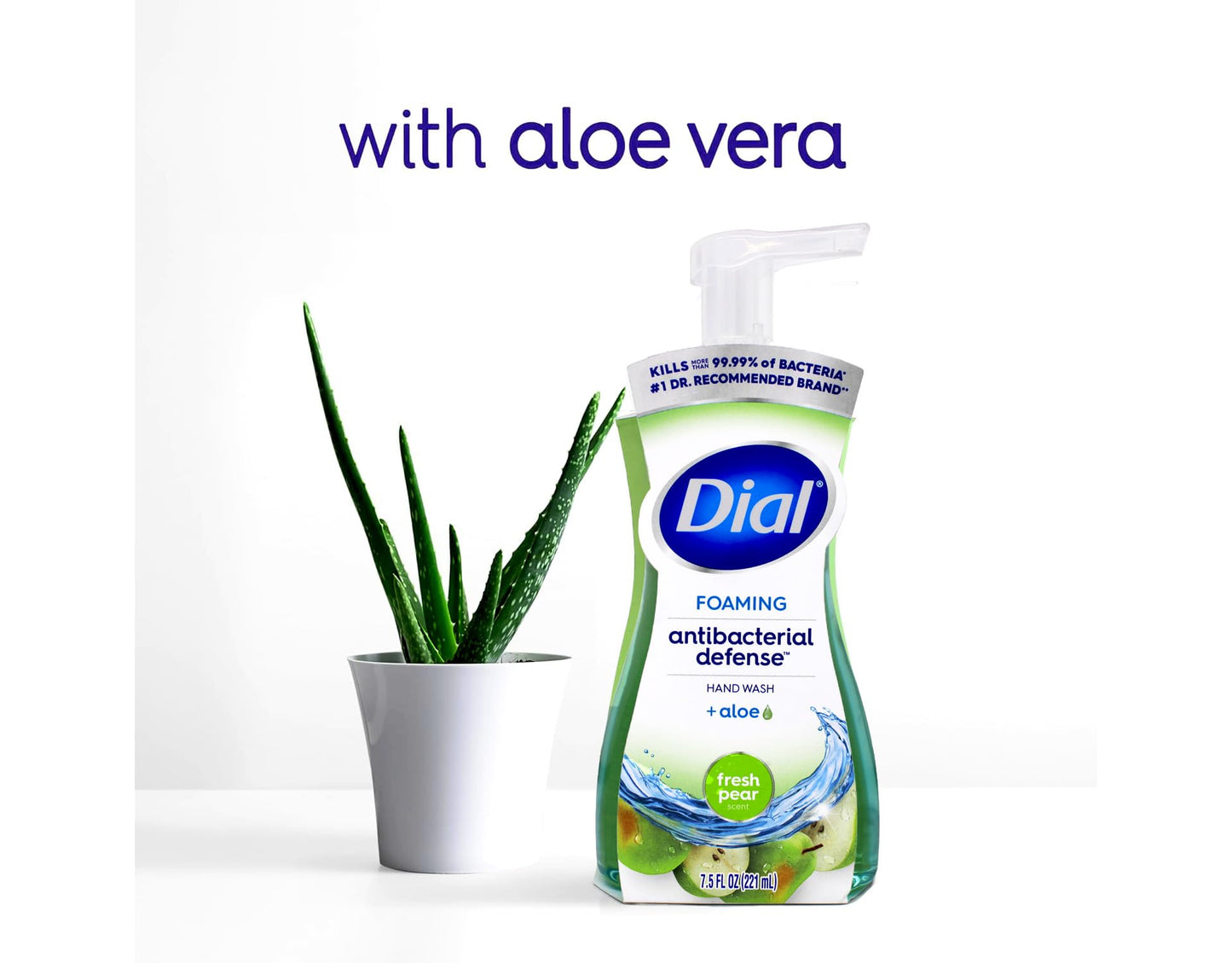 Dial Foaming Antibacterial Defense Hand Wash Fresh Pear Scent With Aloe Pump Bottle 7.5 fl oz (Pack of 3)