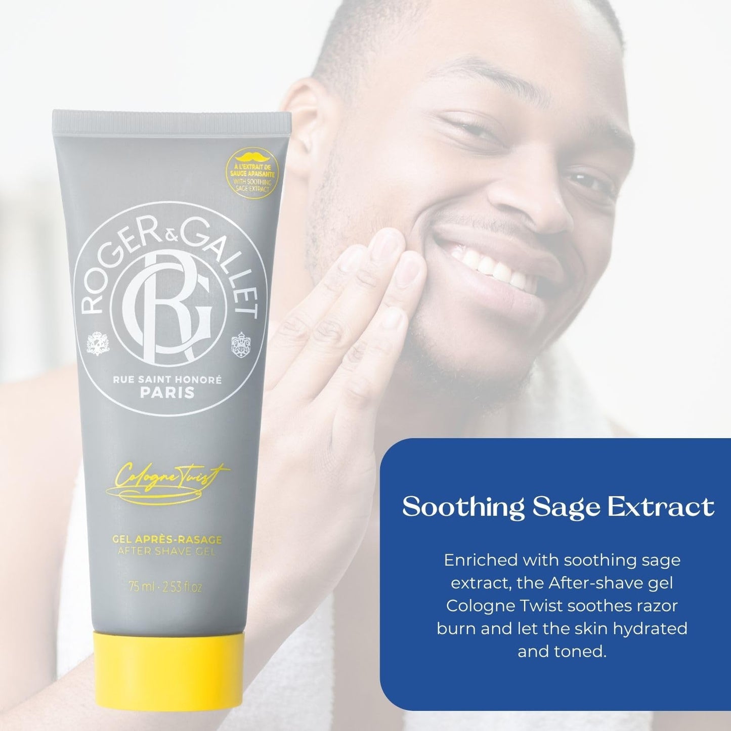ROGER & GALLET | Cologne Twist After Shave Gel | Fresh Citrus & Aromatic Herbal Scented Aftershave For Men (2.5 oz)
