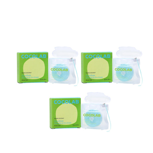 Cocofloss Woven Dental Floss, Dentist-Designed Oral Care, Coconut Scent, Waxed, Expanding, Kid-Friendly String Floss with Coconut Oil, 3 Spools (33 yd Each)