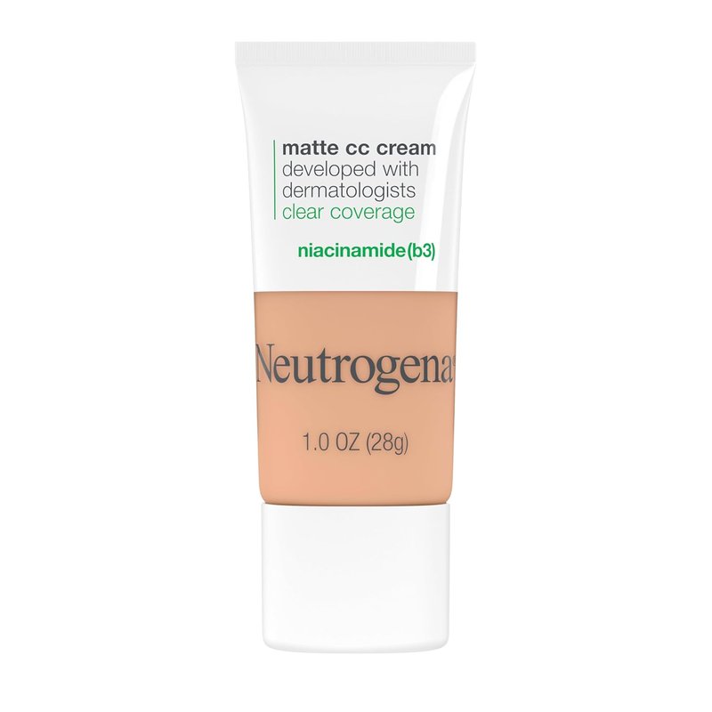 Neutrogena Clear Coverage CC Cream - Flawless Matte Face Makeup with Niacinamide | Oil-Free, Hypoallergenic, Sand, 1 oz