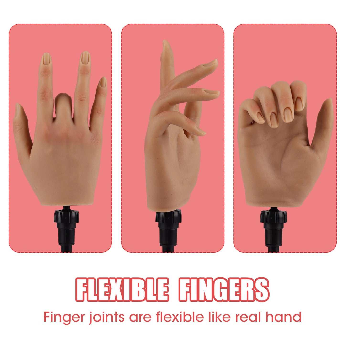 KnowU Nail Practice Hand with Suction Cup Stand, Mannequin Hand for Acrylic Nails, Professional Manicure Tool, DIY Nail Art Accessories, Flesh Tone