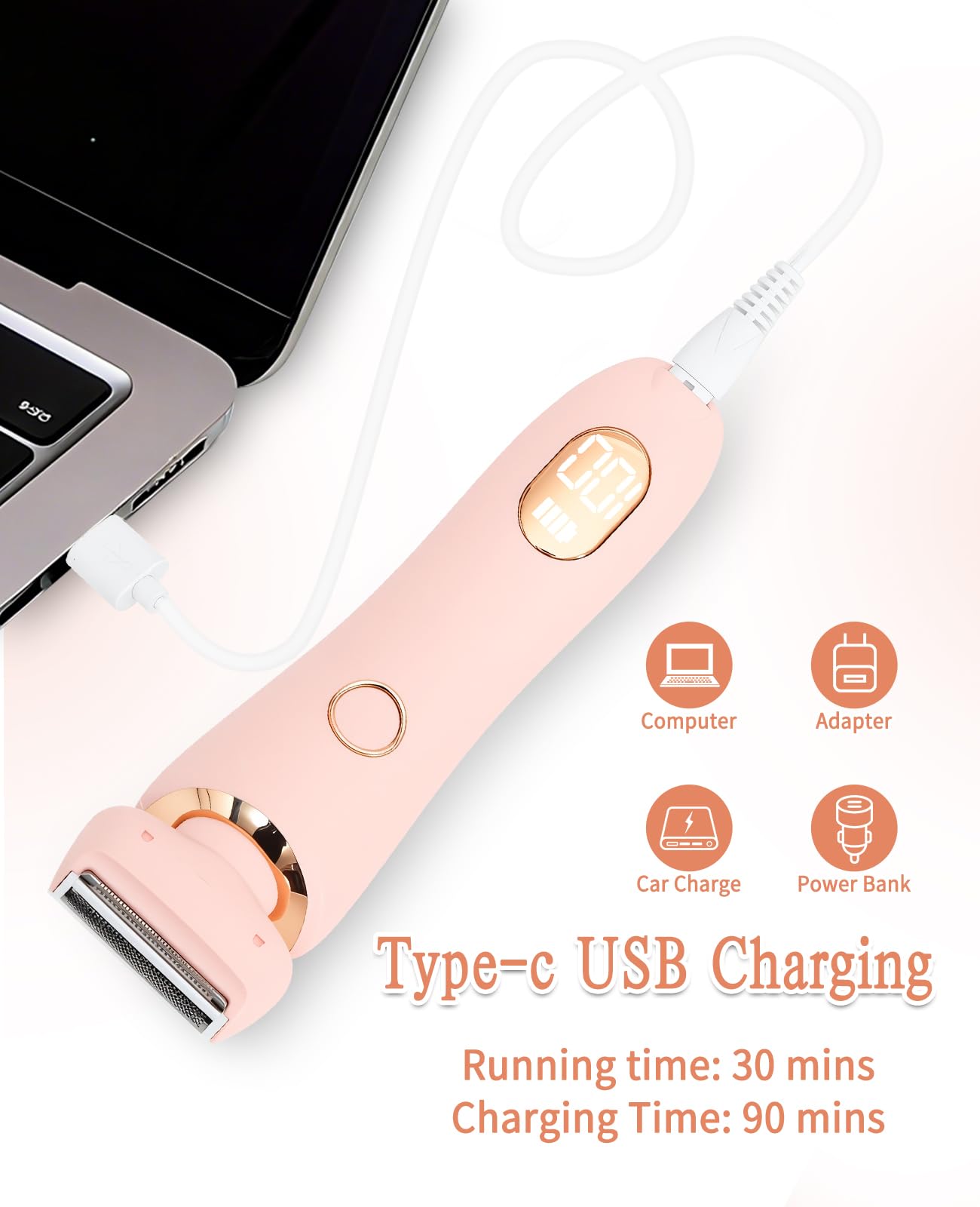 Bikini Trimmer for Women – Dual Head, IPX7 Waterproof & Painless Electric Razor for Pubic Hair, Face, Legs, Underarms – Portable Cordless Shaver with Fast Charging, Self Care Gift (Pink)