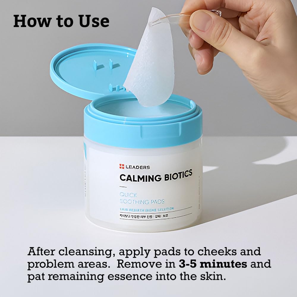 LEADERS Calming Biotics Toner Pad - Quick Soothing Instant Relief and Hydration for Dry and Sensitive Skin, 6-Type Cica Liposome Complex, and Plant Mucin Korean Skincare 80 Pads x 170ml