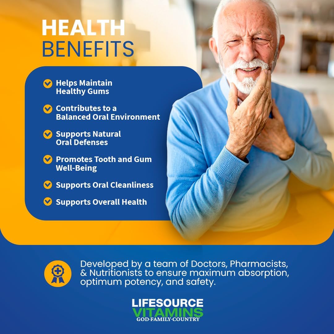 LifeSource Vitamins Tooth & Gum Support - Anti-Bacterial Formula - 90 Capsules | Oral Health Boost