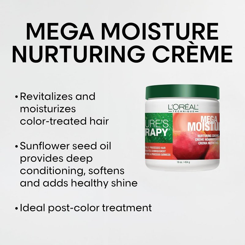 L'Oréal Technique Nature's Therapy Mega Moisture Hair Mask - Deep Conditioning & Detangling Crème, Softens and Adds Hair Shine With Botanical Extracts, For All Hair Types