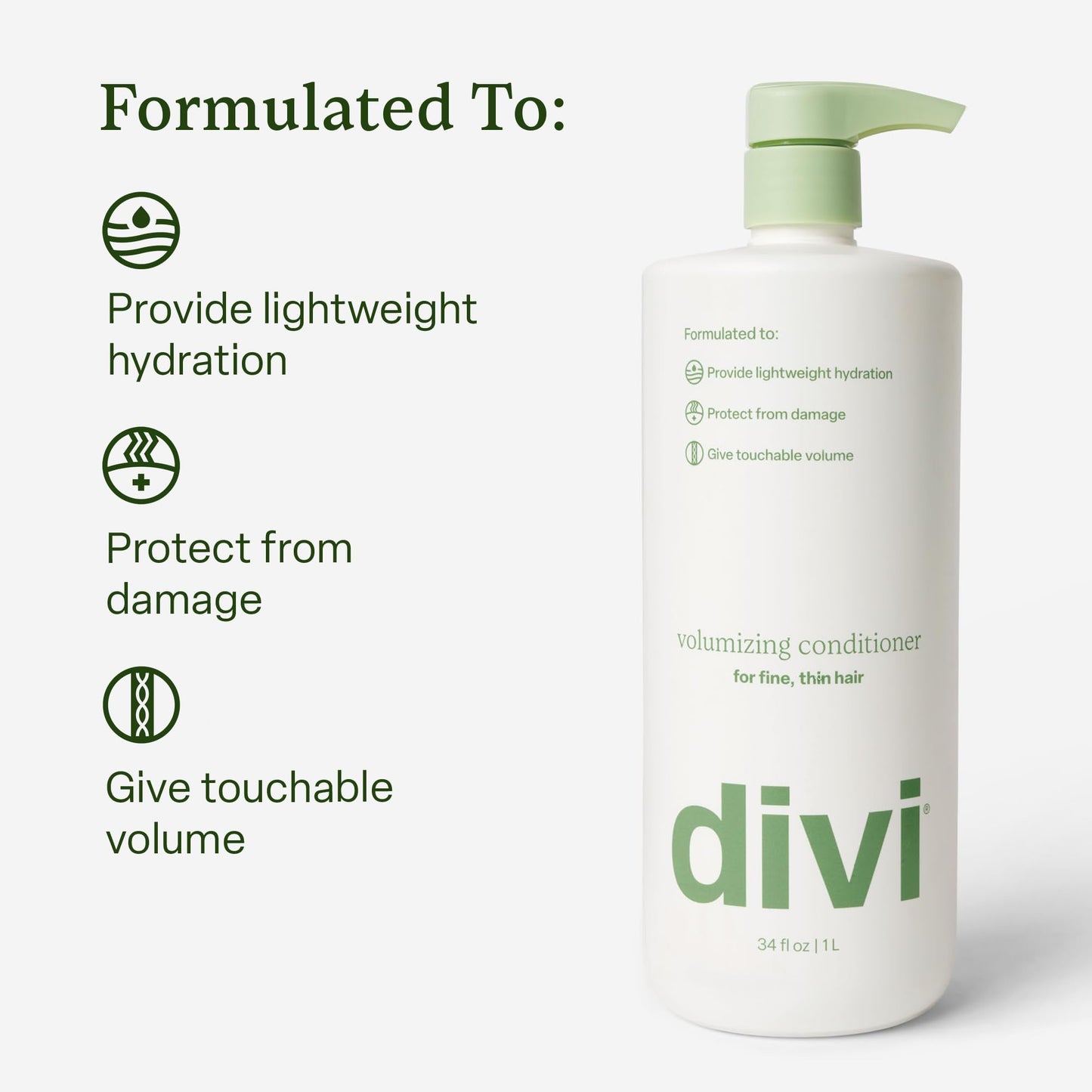 Divi Volumizing Conditioner for Fine, Thin Hair with Rice Protein | 34 fl oz