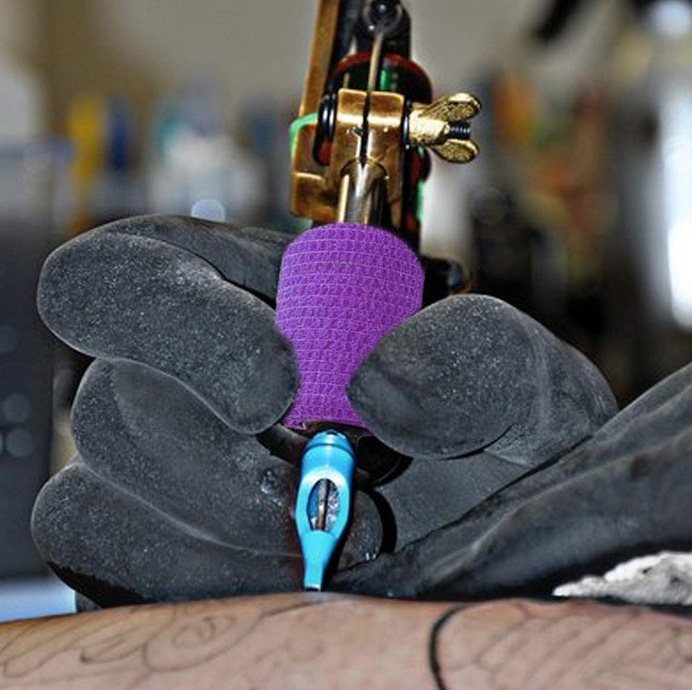VideoPUP 24PCS Tattoo Grip Cover Wrap,Phosphor Pink&Purple Disposable Cohesive Tattoo Grip Cover Elastic Bandage Handle Grip Tube for Tattoo Machine Tattoo Grip Accessories