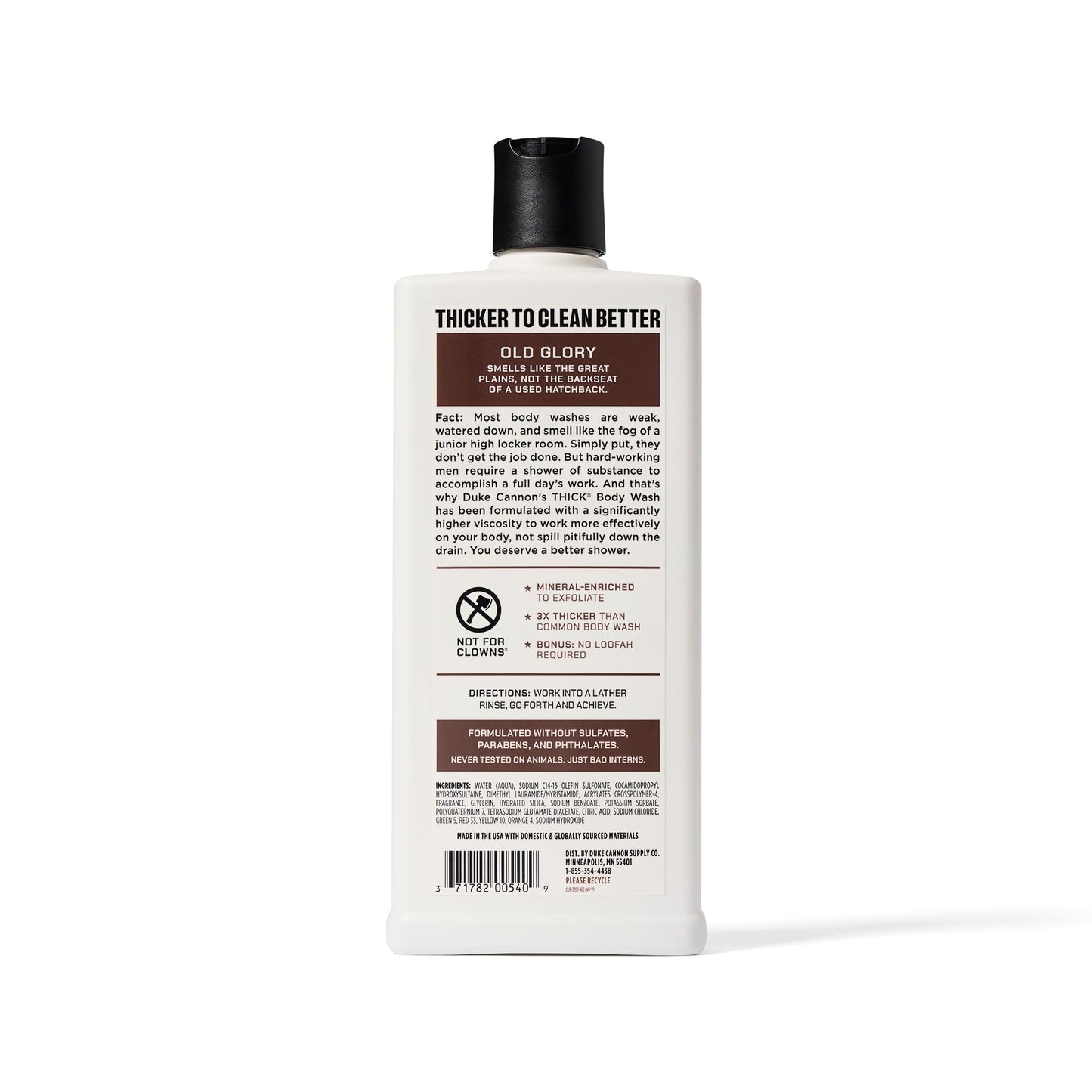 Duke Cannon Supply Co. Thick High Viscosity Body Wash – 3X Thicker, Cleansing Shower and Bath Gel, Mineral-Enriched for Men – Tobacco Leaf + Leather - Men’s Body Scrub – Old Glory Scent