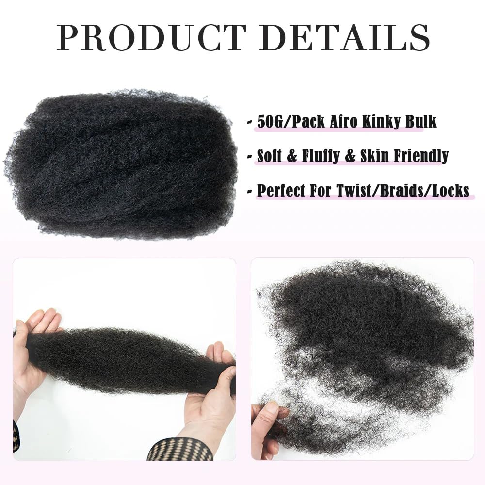 Ssawhair Afro Kinkys Bulk Human Hair For Dreadlock Extensions Repair Locs Mini Twist Braiding Hair Afro Kinky Curly Human Hair For Locs Extensions 12 Inch 50g