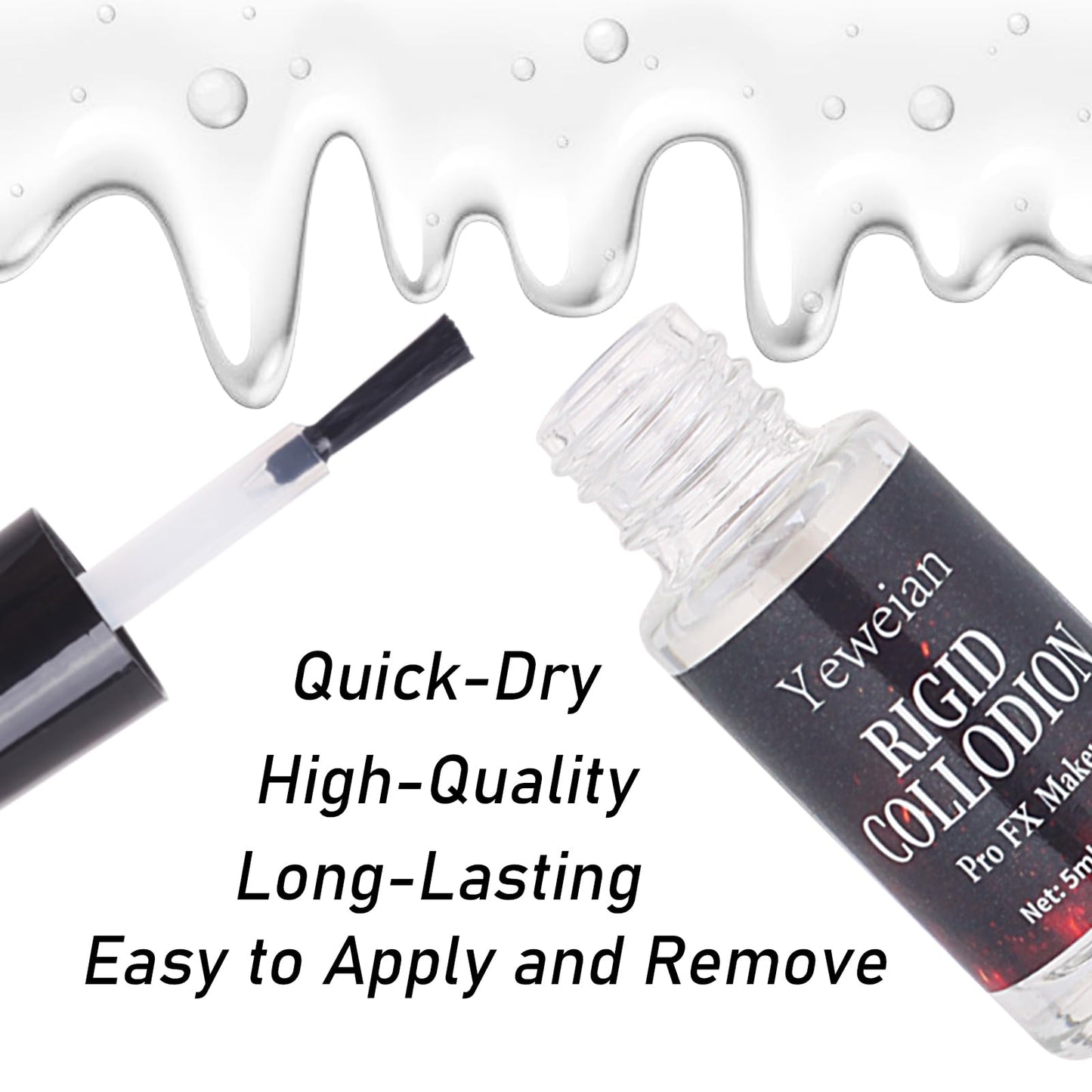 Yeweian Rigid Collodion with Brush and Remover Kit, Professional Scarring Liquid for SFX Makeup,Realistic Liquid Scar Fake Scars Makeup for Halloween Cosplay Costume Film(Scar Liquid 5ml+30ml Remover)